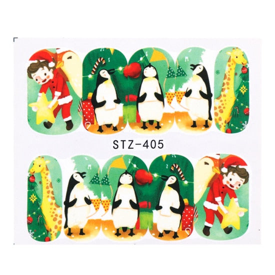 Belleza completa 1 unids Ciervos de Navidad Papá Noel Boot Bells Diseños Etiqueta Engomada del clavo Agua manicura Invierno Calcomanías completas Slider Tool STZ405-438