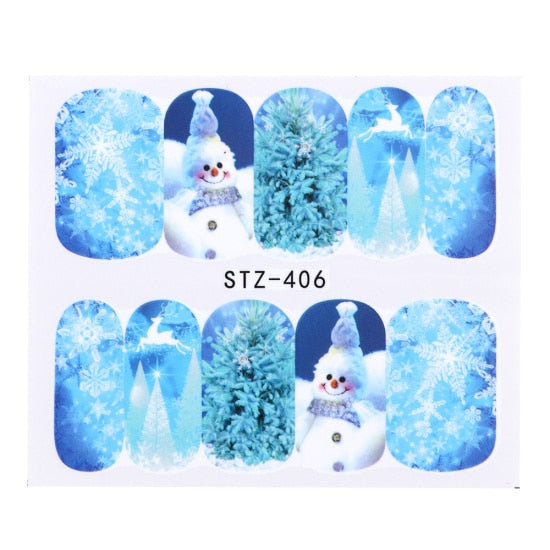 Belleza completa 1 unids Ciervos de Navidad Papá Noel Boot Bells Diseños Etiqueta Engomada del clavo Agua manicura Invierno Calcomanías completas Slider Tool STZ405-438