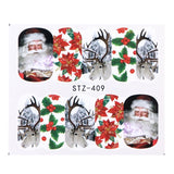 Belleza completa 1 unids Ciervos de Navidad Papá Noel Boot Bells Diseños Etiqueta Engomada del clavo Agua manicura Invierno Calcomanías completas Slider Tool STZ405-438