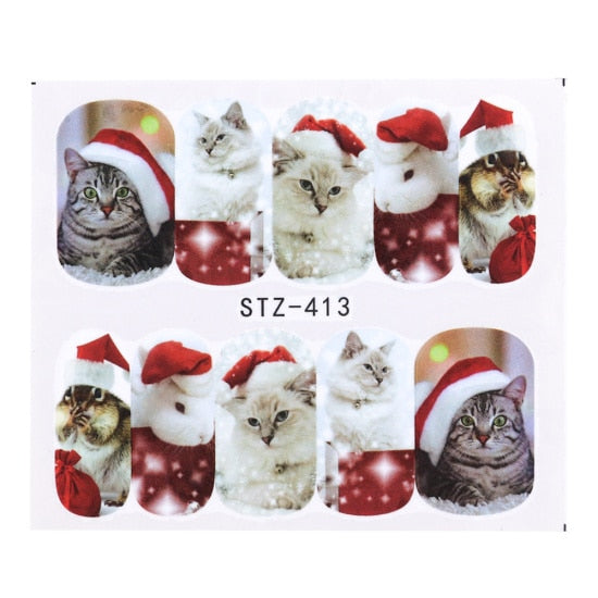 Belleza completa 1 unids Ciervos de Navidad Papá Noel Boot Bells Diseños Etiqueta Engomada del clavo Agua manicura Invierno Calcomanías completas Slider Tool STZ405-438