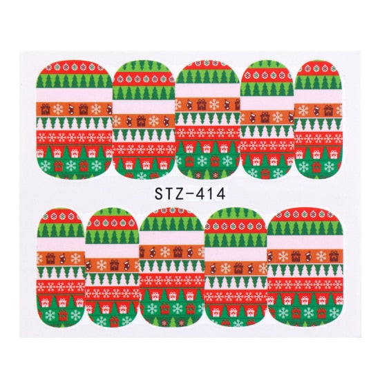 Belleza completa 1 unids Ciervos de Navidad Papá Noel Boot Bells Diseños Etiqueta Engomada del clavo Agua manicura Invierno Calcomanías completas Slider Tool STZ405-438
