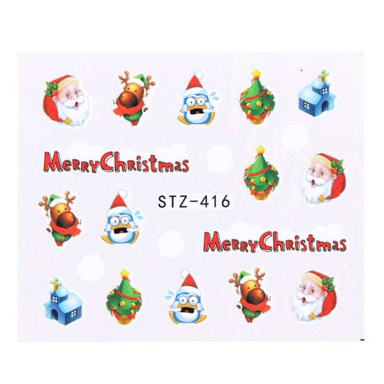 Belleza completa 1 unids Ciervos de Navidad Papá Noel Boot Bells Diseños Etiqueta Engomada del clavo Agua manicura Invierno Calcomanías completas Slider Tool STZ405-438