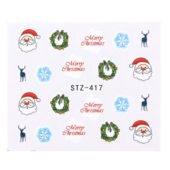 Belleza completa 1 unids Ciervos de Navidad Papá Noel Boot Bells Diseños Etiqueta Engomada del clavo Agua manicura Invierno Calcomanías completas Slider Tool STZ405-438