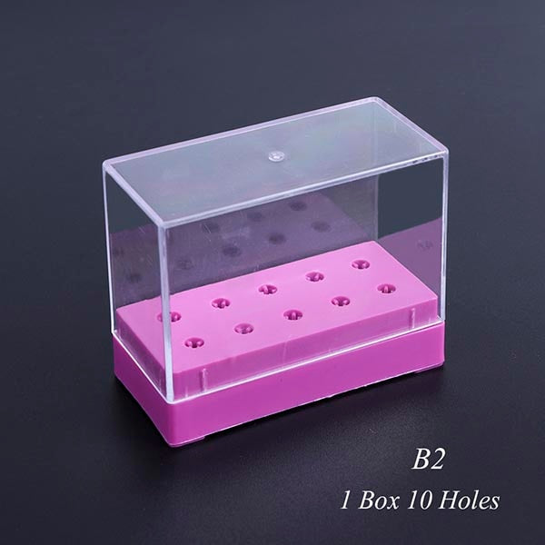 Belleza completa 20 ranuras Caja de almacenamiento Para Nail Drill Bit Holder Contenedor Caso Exhibición Organizador Acrílico Manicura Herramienta CHA35-1