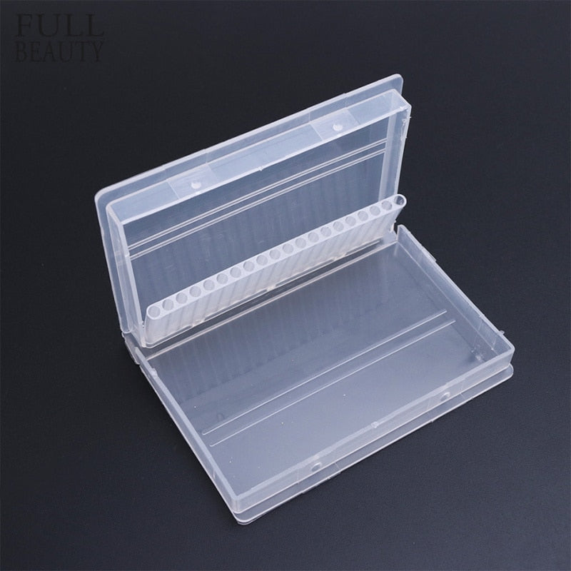 Belleza completa 20 ranuras Caja de almacenamiento Para Nail Drill Bit Holder Contenedor Caso Exhibición Organizador Acrílico Manicura Herramienta CHA35-1